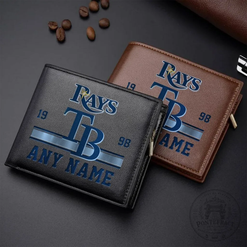 Tampa Bay Rays Personalized Name Leather Wallet, Custom Baseball Team Fan Gift