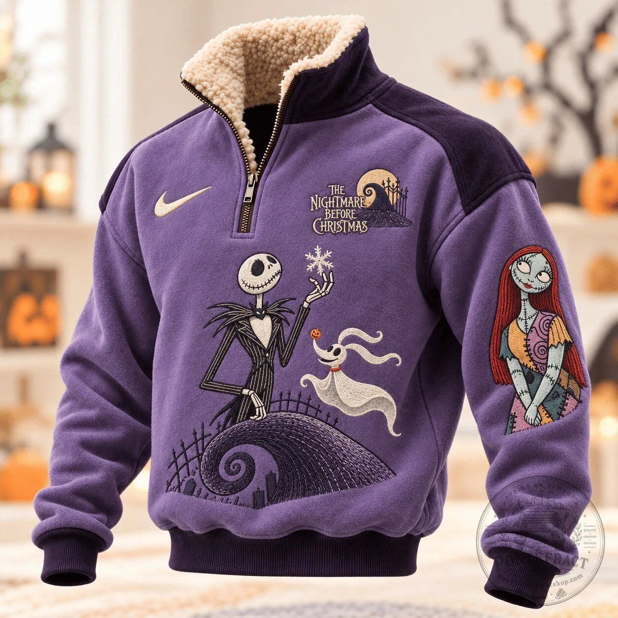 The Nightmare Before Christmas Jack Skellington and Sally Sherpa Pullover Hoodie