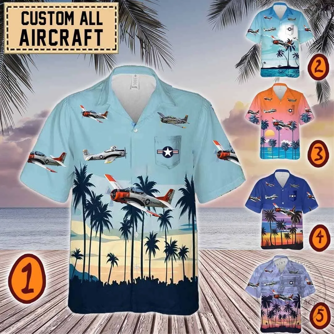 North American T-28 Trojan Aircraft Tropical Beach Hawaiian Shirt