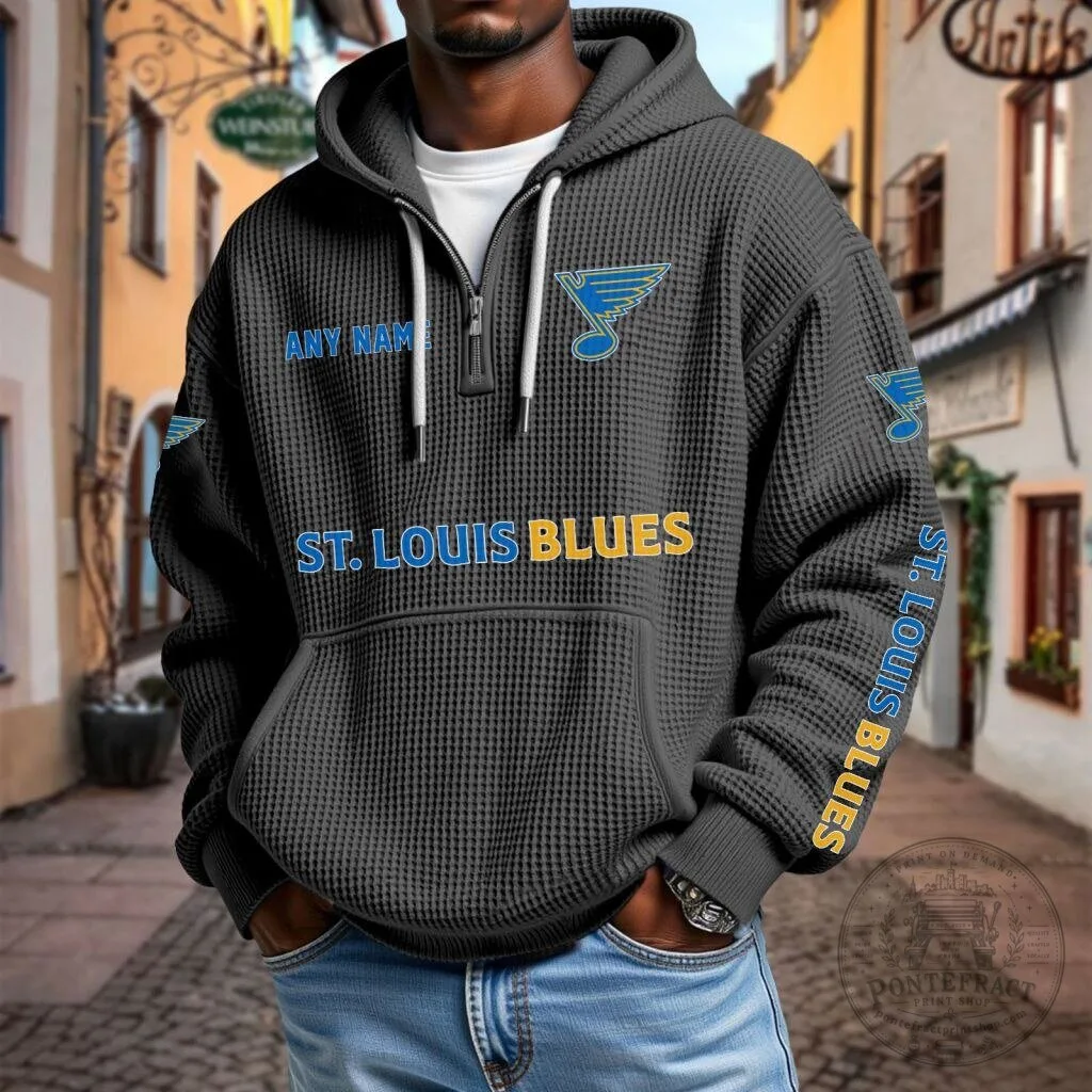 St. Louis Blues NHL Personalized Name Waffle Quarter Zip Hoodie