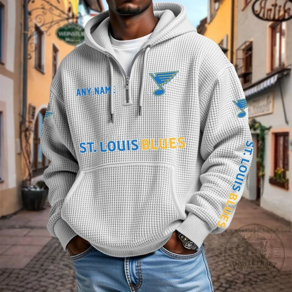 St. Louis Blues NHL Personalized Name Waffle Quarter Zip Hoodie 15 St. Louis Blues NHL Personalized Name Waffle Quarter Zip Hoodie