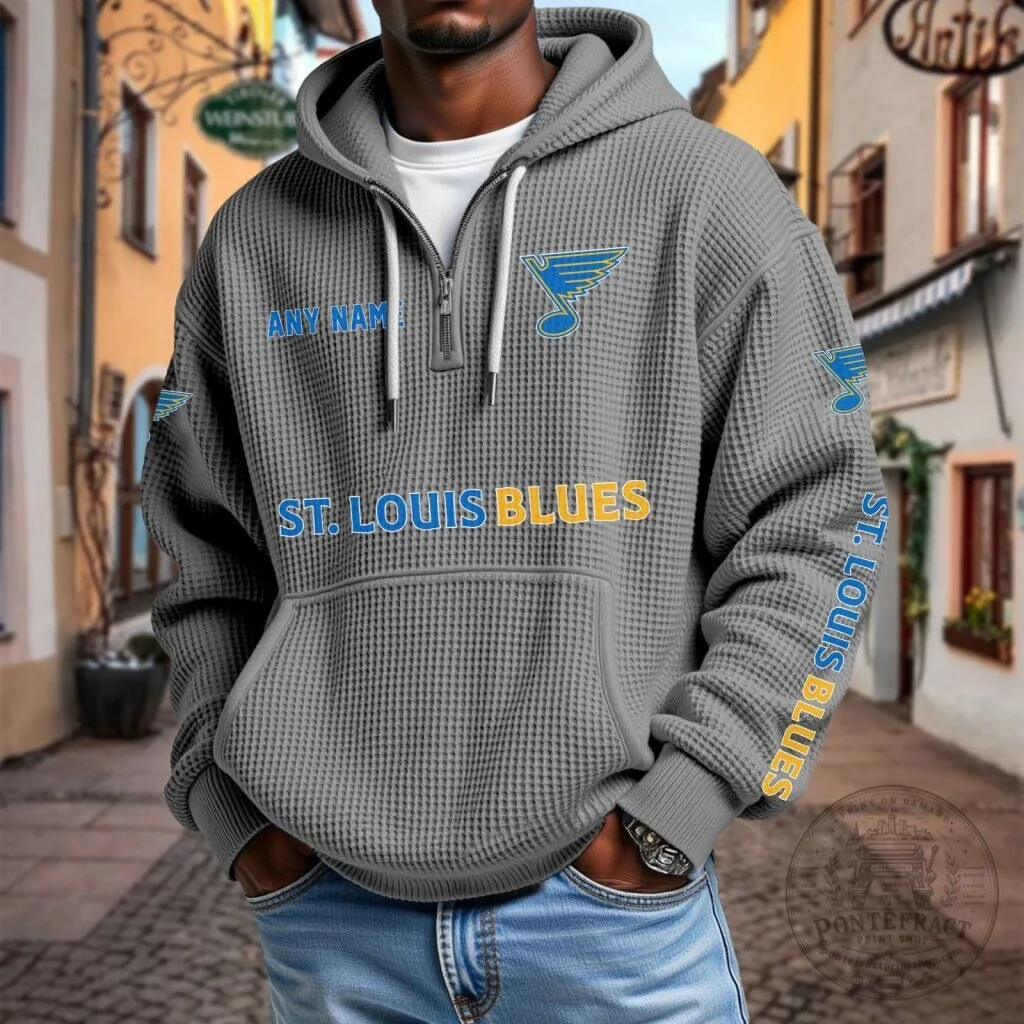 St. Louis Blues NHL Personalized Name Waffle Quarter Zip Hoodie 16 St. Louis Blues NHL Personalized Name Waffle Quarter Zip Hoodie