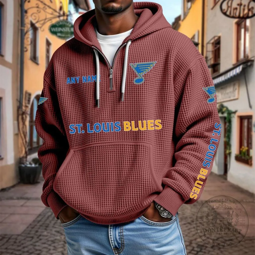 St. Louis Blues NHL Personalized Name Waffle Quarter Zip Hoodie 17 St. Louis Blues NHL Personalized Name Waffle Quarter Zip Hoodie