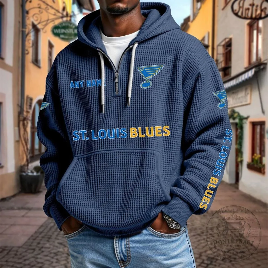 St. Louis Blues NHL Personalized Name Waffle Quarter Zip Hoodie 18 St. Louis Blues NHL Personalized Name Waffle Quarter Zip Hoodie