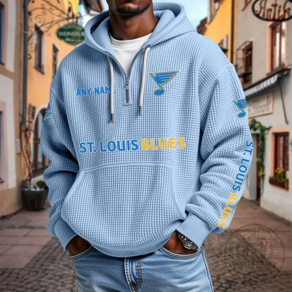 St. Louis Blues NHL Personalized Name Waffle Quarter Zip Hoodie 19 St. Louis Blues NHL Personalized Name Waffle Quarter Zip Hoodie