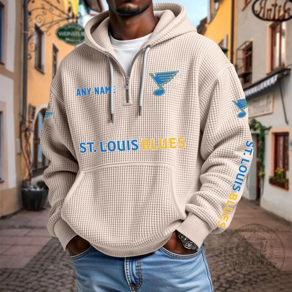 St. Louis Blues NHL Personalized Name Waffle Quarter Zip Hoodie 20 St. Louis Blues NHL Personalized Name Waffle Quarter Zip Hoodie