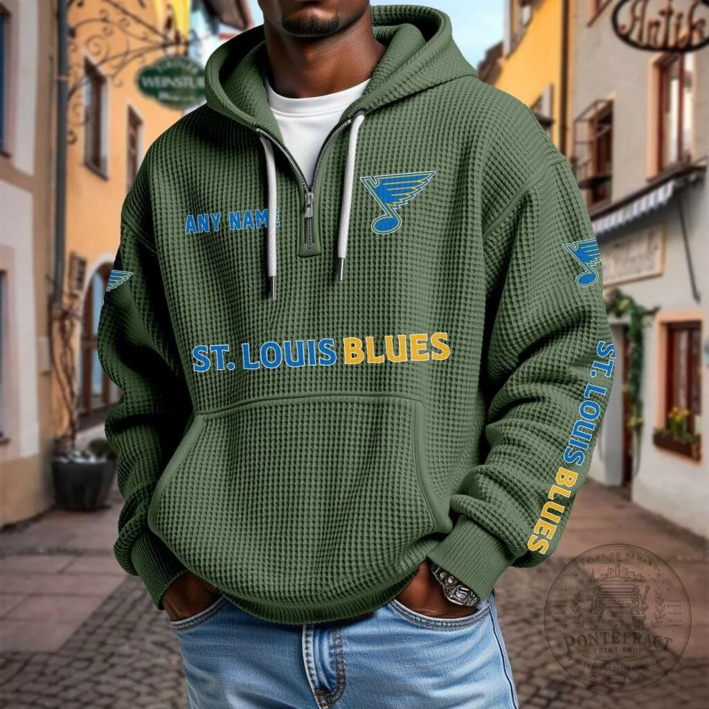 St. Louis Blues NHL Personalized Name Waffle Quarter Zip Hoodie 21 St. Louis Blues NHL Personalized Name Waffle Quarter Zip Hoodie