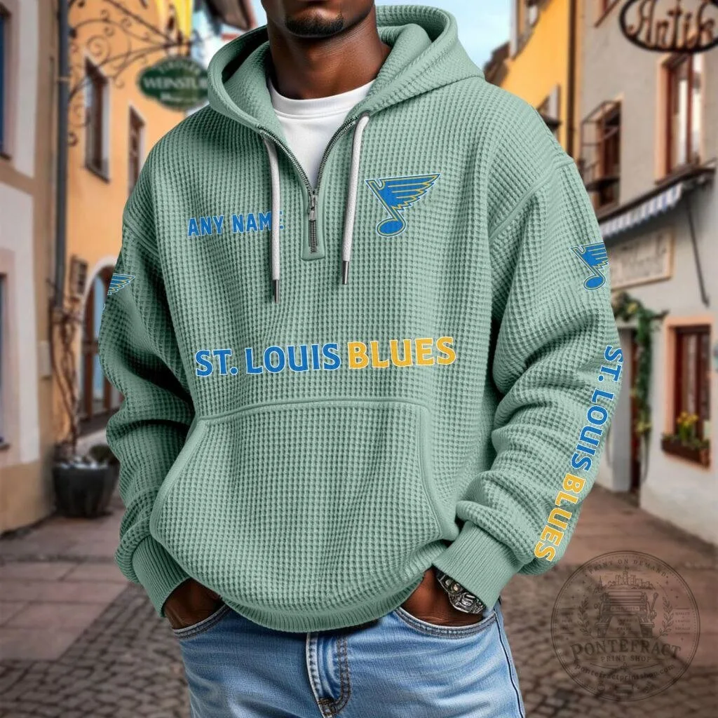 St. Louis Blues NHL Personalized Name Waffle Quarter Zip Hoodie 22 St. Louis Blues NHL Personalized Name Waffle Quarter Zip Hoodie