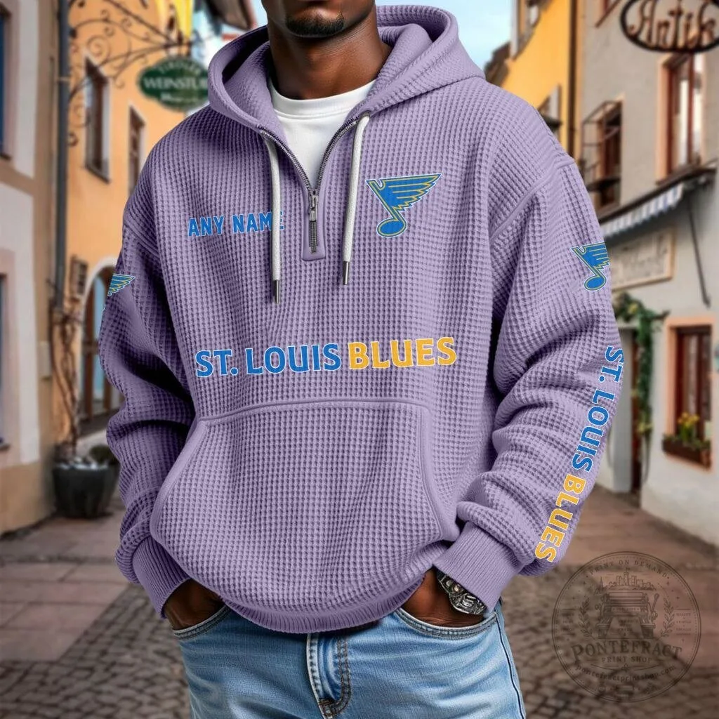 St. Louis Blues NHL Personalized Name Waffle Quarter Zip Hoodie 23 St. Louis Blues NHL Personalized Name Waffle Quarter Zip Hoodie