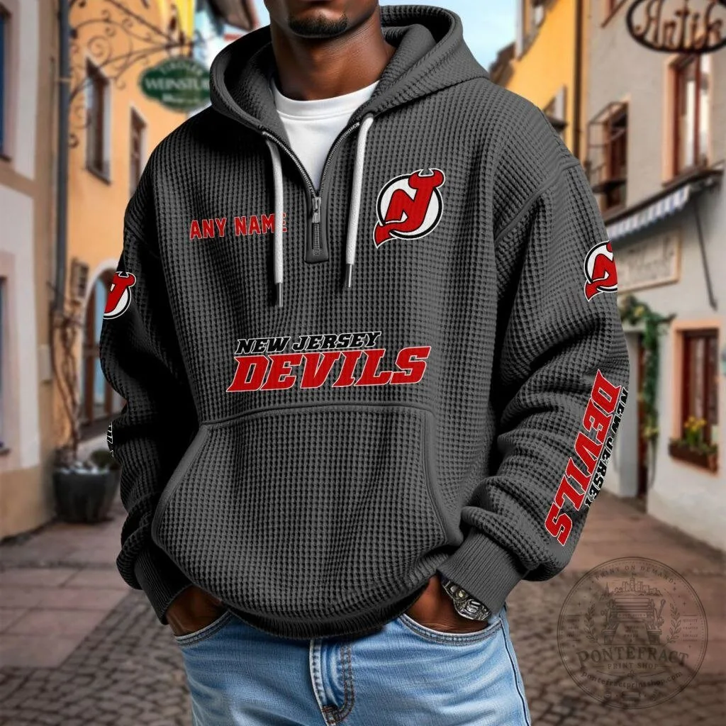 New Jersey Devils Personalized Waffle Knit Quarter Zip Hoodie 10 New Jersey Devils Personalized Waffle Knit Quarter Zip Hoodie