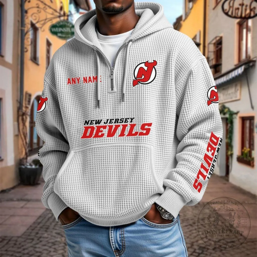 New Jersey Devils Personalized Waffle Knit Quarter Zip Hoodie 15 New Jersey Devils Personalized Waffle Knit Quarter Zip Hoodie
