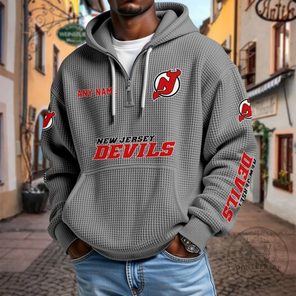 New Jersey Devils Personalized Waffle Knit Quarter Zip Hoodie 16 New Jersey Devils Personalized Waffle Knit Quarter Zip Hoodie