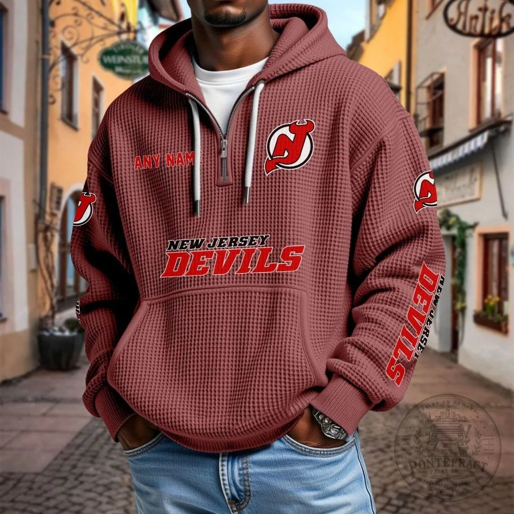 New Jersey Devils Personalized Waffle Knit Quarter Zip Hoodie 17 New Jersey Devils Personalized Waffle Knit Quarter Zip Hoodie