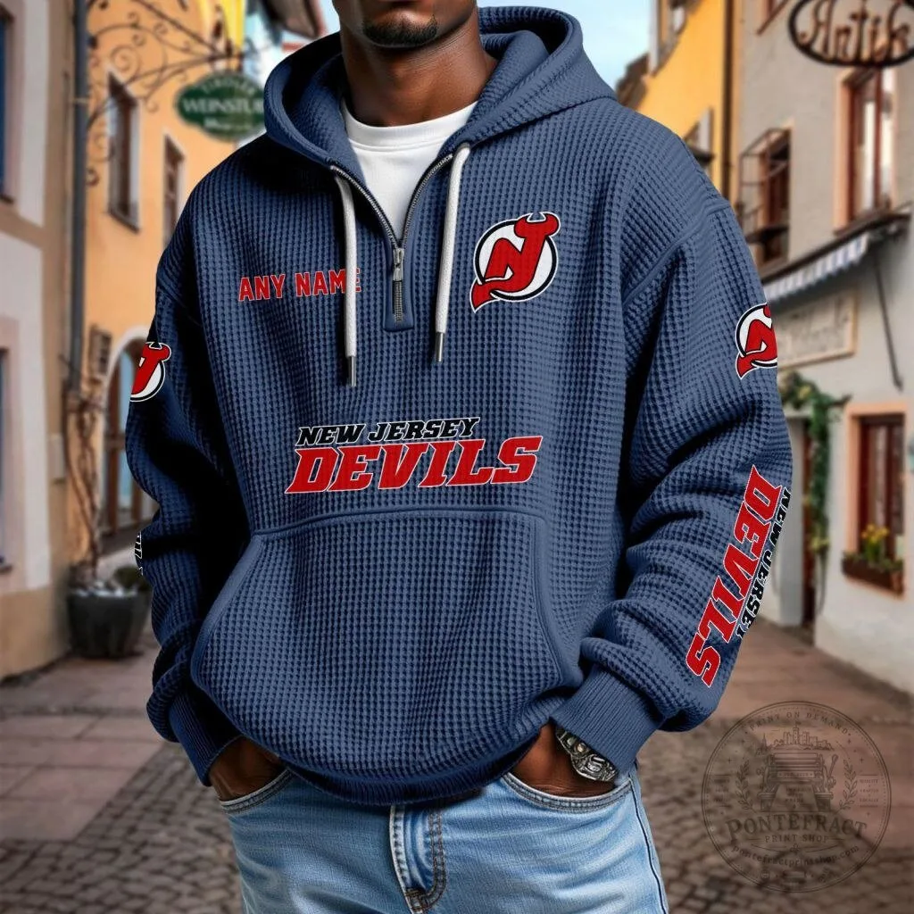 New Jersey Devils Personalized Waffle Knit Quarter Zip Hoodie 18 New Jersey Devils Personalized Waffle Knit Quarter Zip Hoodie