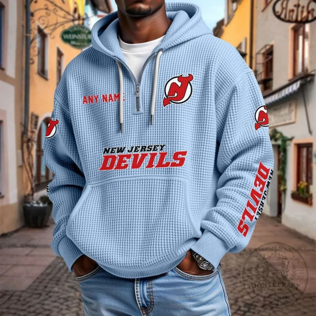 New Jersey Devils Personalized Waffle Knit Quarter Zip Hoodie 19 New Jersey Devils Personalized Waffle Knit Quarter Zip Hoodie