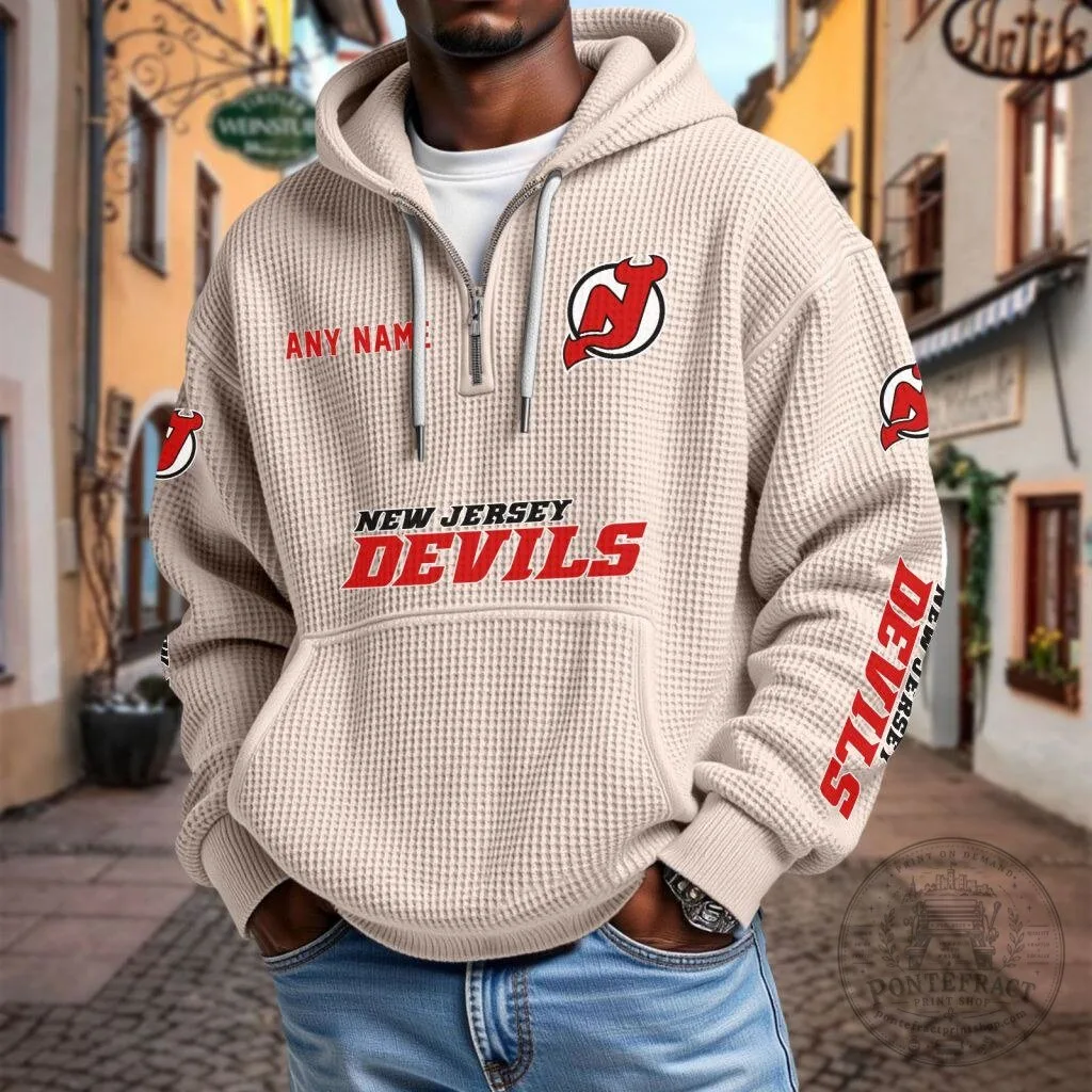 New Jersey Devils Personalized Waffle Knit Quarter Zip Hoodie 20 New Jersey Devils Personalized Waffle Knit Quarter Zip Hoodie