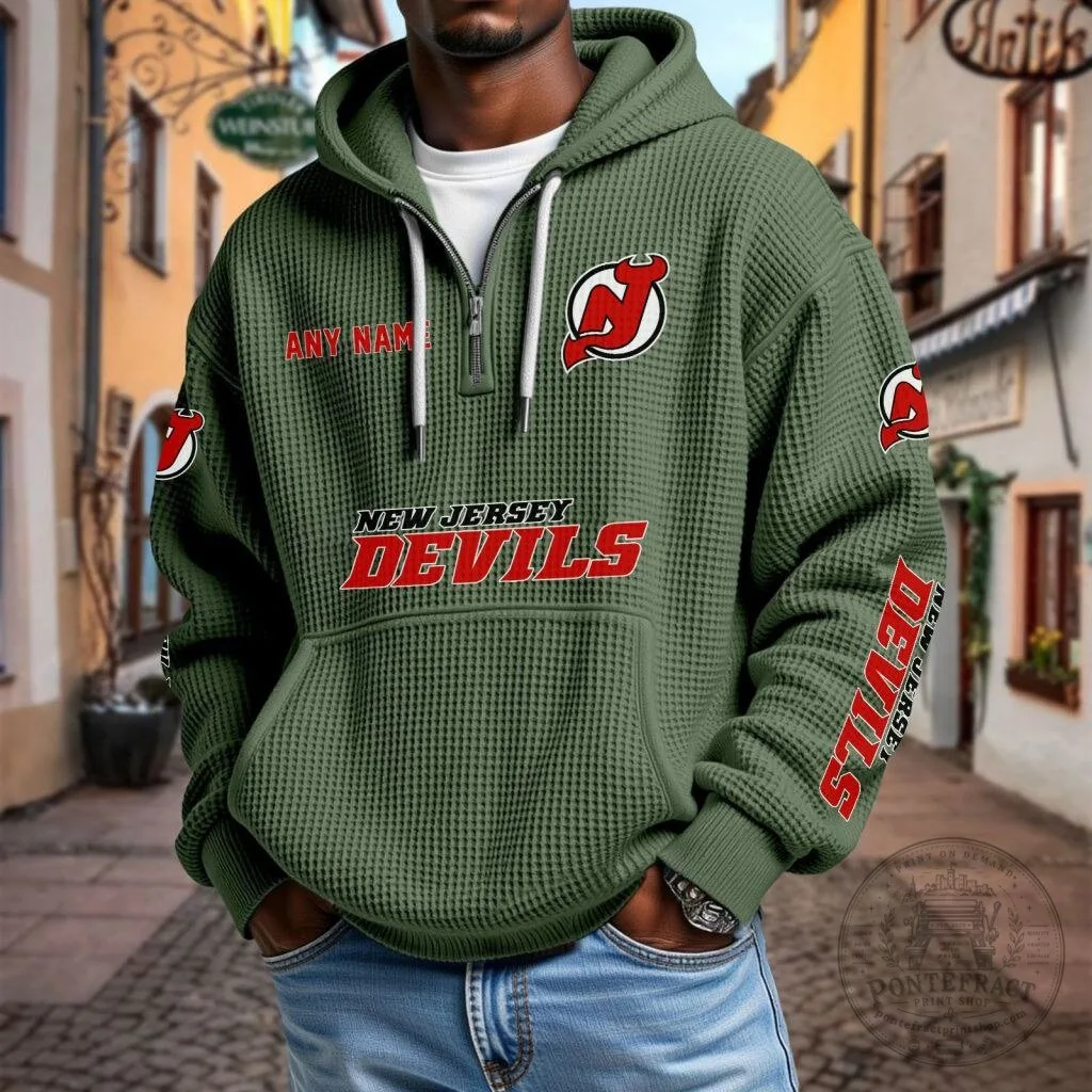 New Jersey Devils Personalized Waffle Knit Quarter Zip Hoodie 21 New Jersey Devils Personalized Waffle Knit Quarter Zip Hoodie