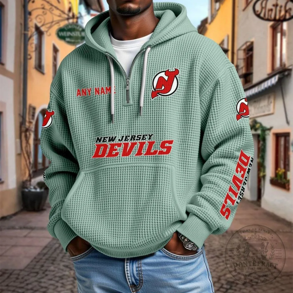 New Jersey Devils Personalized Waffle Knit Quarter Zip Hoodie 22 New Jersey Devils Personalized Waffle Knit Quarter Zip Hoodie