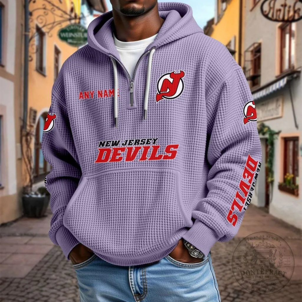 New Jersey Devils Personalized Waffle Knit Quarter Zip Hoodie 23 New Jersey Devils Personalized Waffle Knit Quarter Zip Hoodie