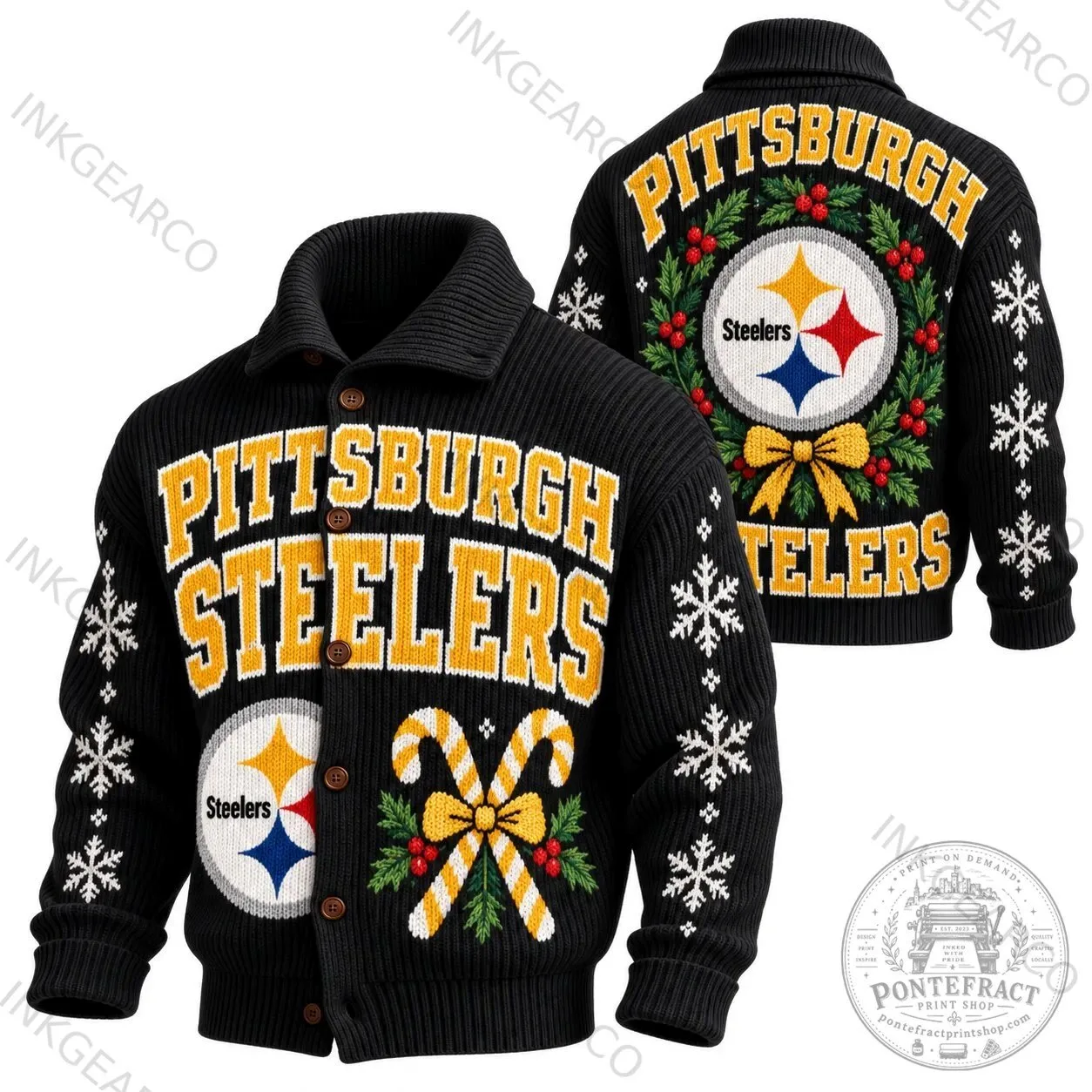 Pittsburgh Steelers Ugly Christmas Sweater Knit Cardigan