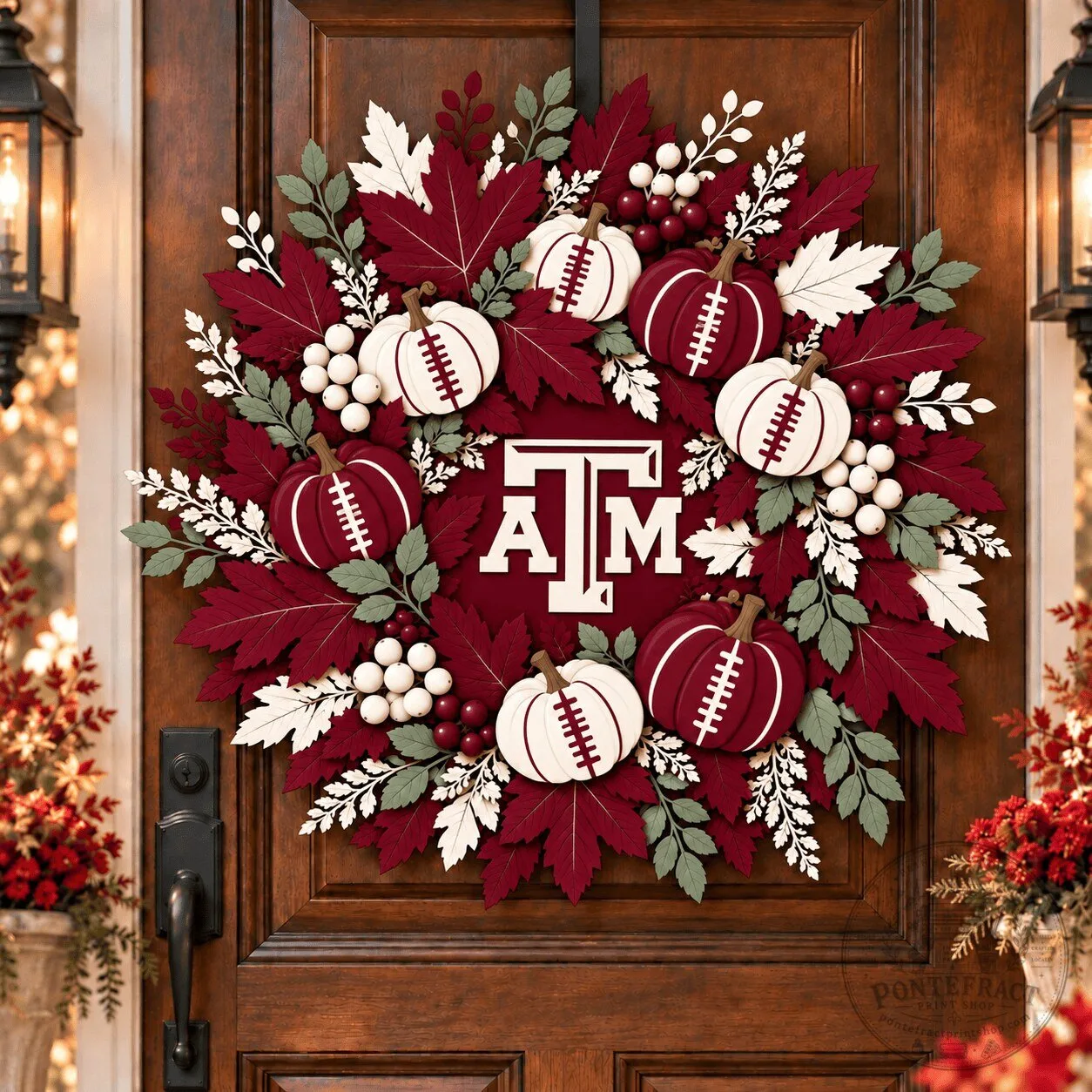 Texas A&M Aggies Football Fall Wreath with Pumpkins and Maple Leaves