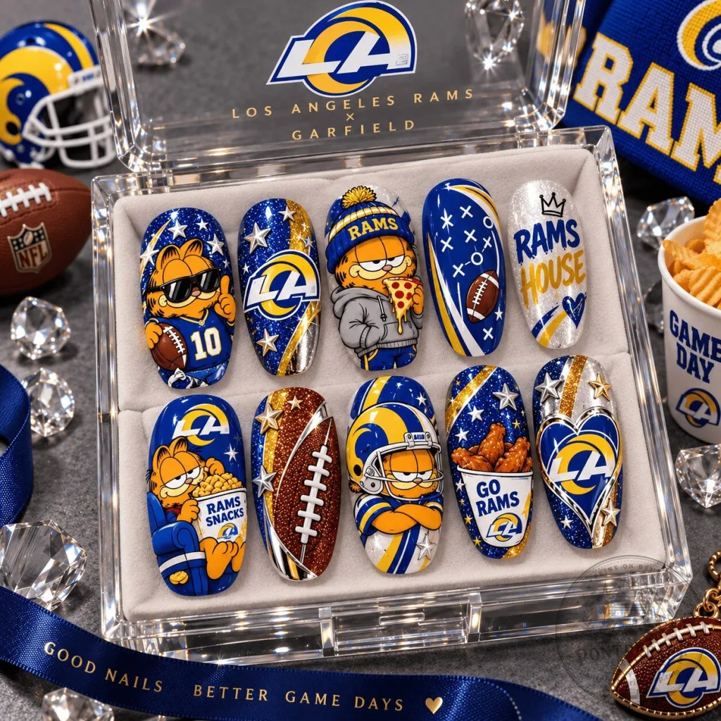 Los Angeles Rams Garfield Game Day Press-On Nails 14 Los Angeles Rams Garfield Game Day Press-On Nails