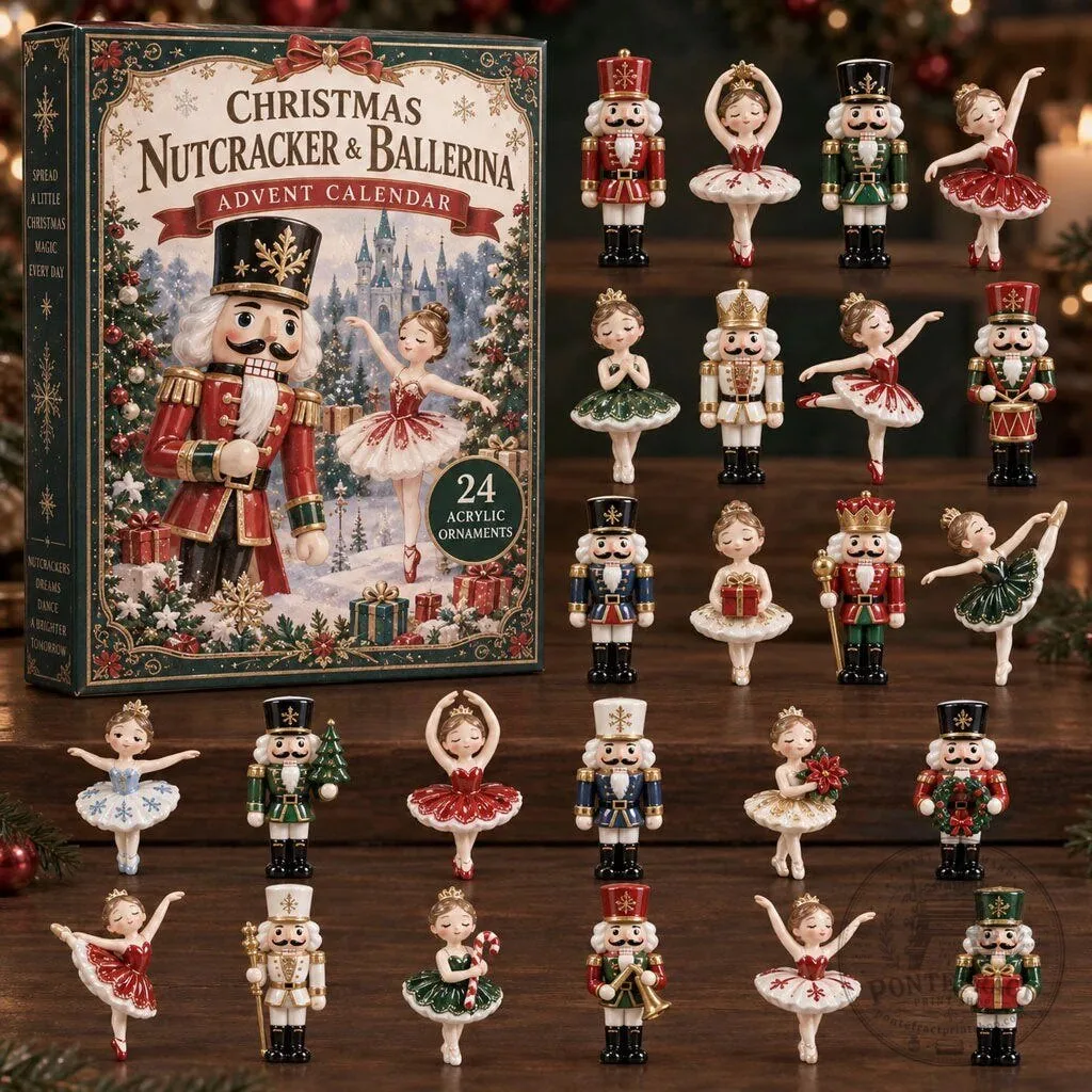 Christmas Nutcracker Ballerina 24-Day Advent Calendar with Acrylic Ornaments