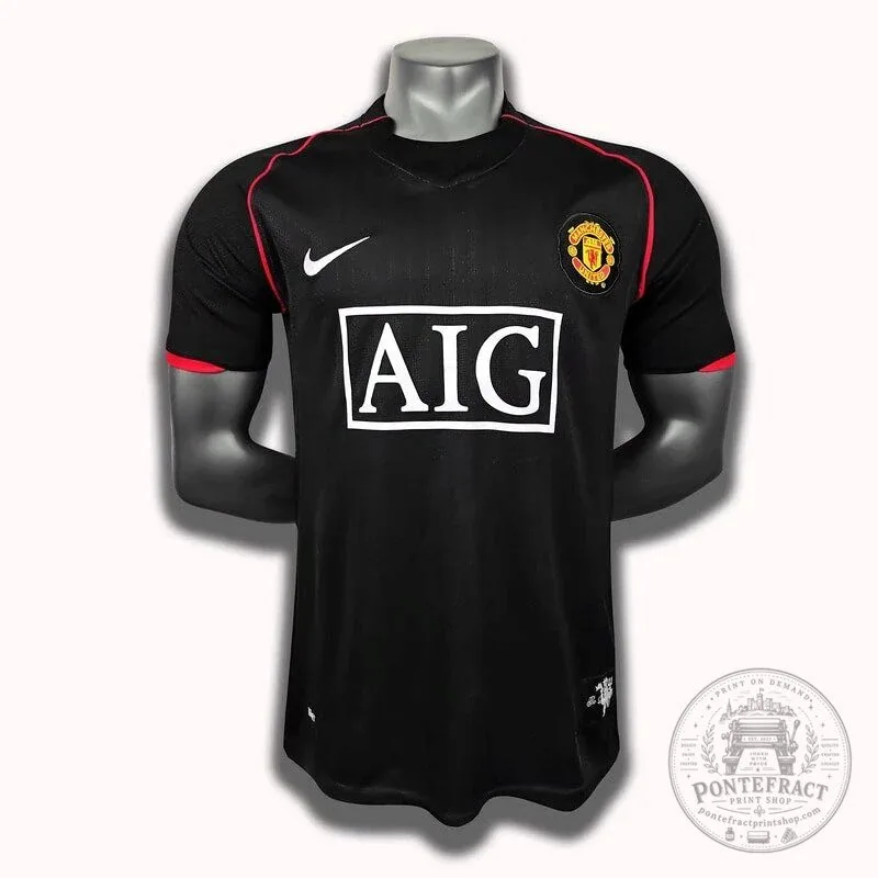 Manchester United 2007-2008 Away Football Jersey Black with Red Trim