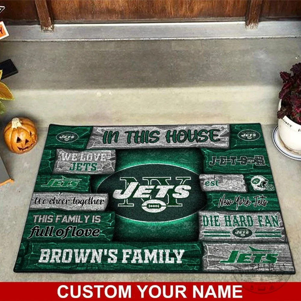 New York Jets Football Team Custom Family Name Doormat
