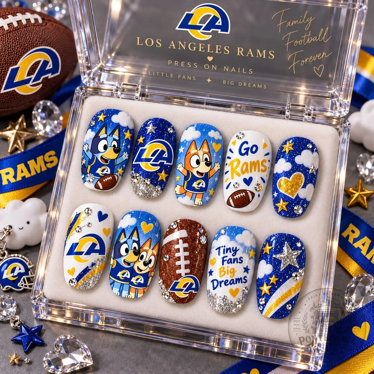 Los Angeles Rams Football Bluey Family Press-On Nails