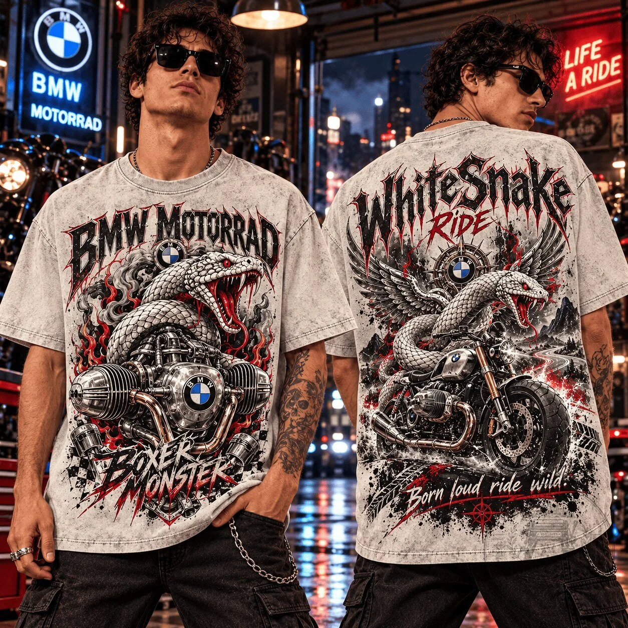BMW Motorrad Boxer Monster Whitesnake Venom Motorcycle Ride Wild T-Shirt