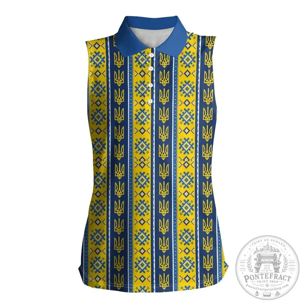Ukrainian Trident Pattern Women's Sleeveless Polo Shirt 11 Ukrainian Trident Pattern Women