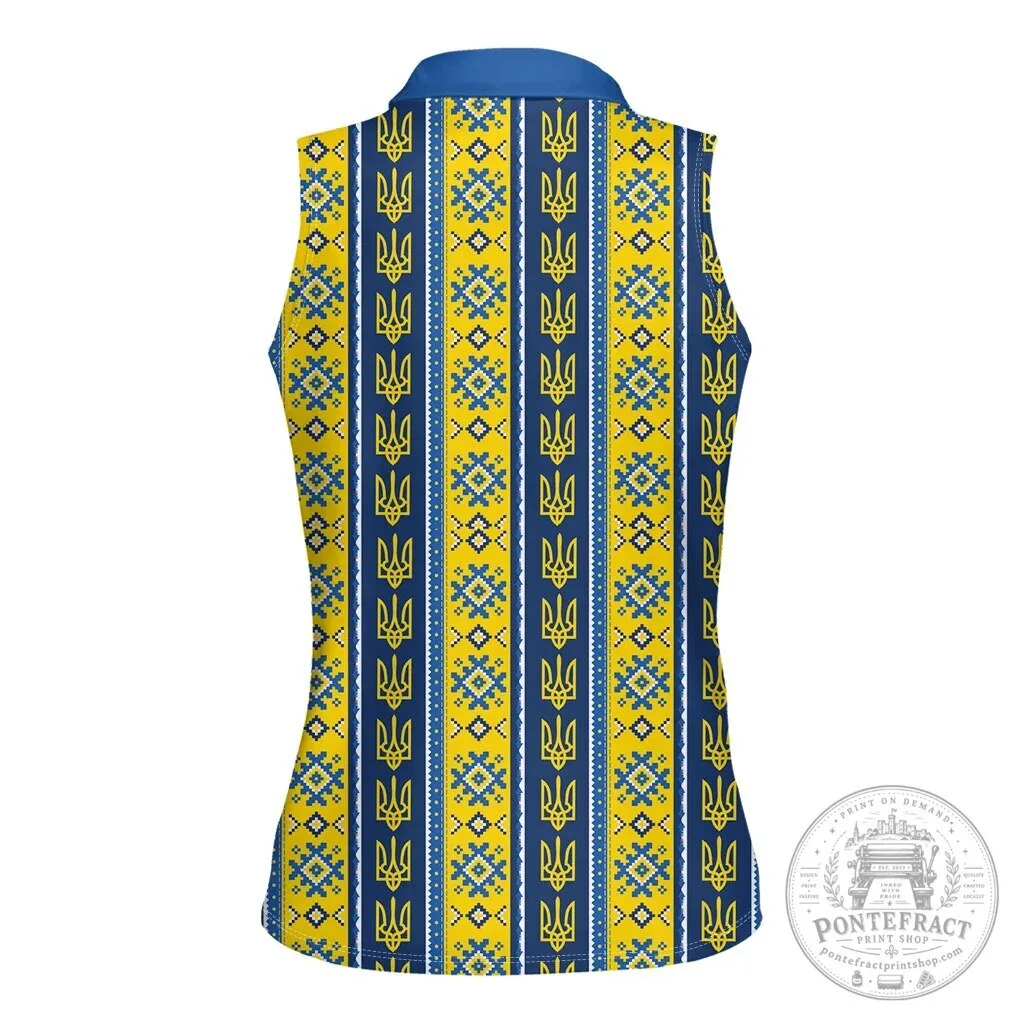 Ukrainian Trident Pattern Women's Sleeveless Polo Shirt 12 Ukrainian Trident Pattern Women