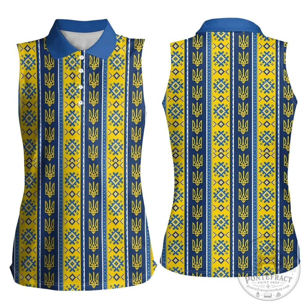 Ukrainian Trident Pattern Women's Sleeveless Polo Shirt 13 Ukrainian Trident Pattern Women