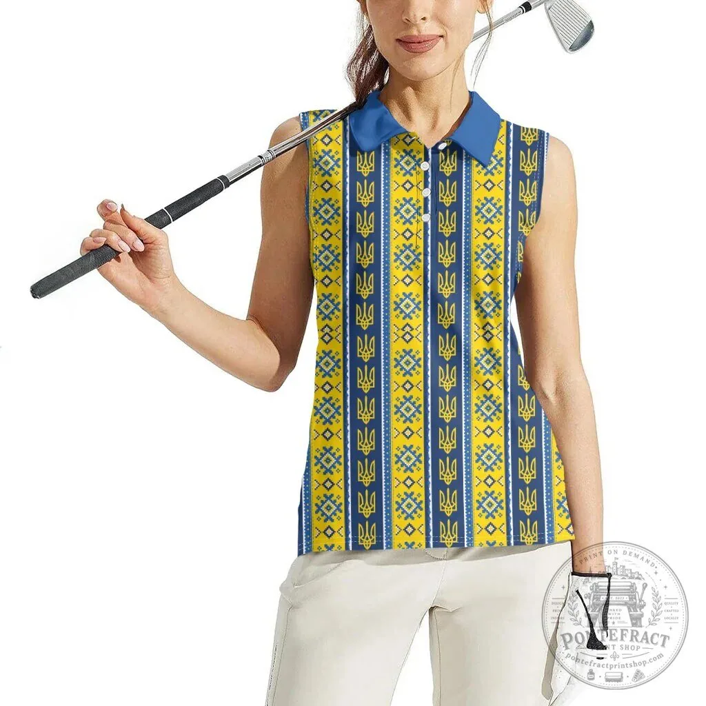 Ukrainian Trident Pattern Women's Sleeveless Polo Shirt 14 Ukrainian Trident Pattern Women