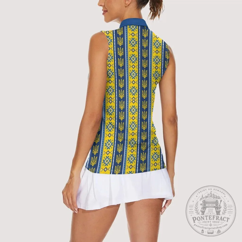 Ukrainian Trident Pattern Women's Sleeveless Polo Shirt 15 Ukrainian Trident Pattern Women