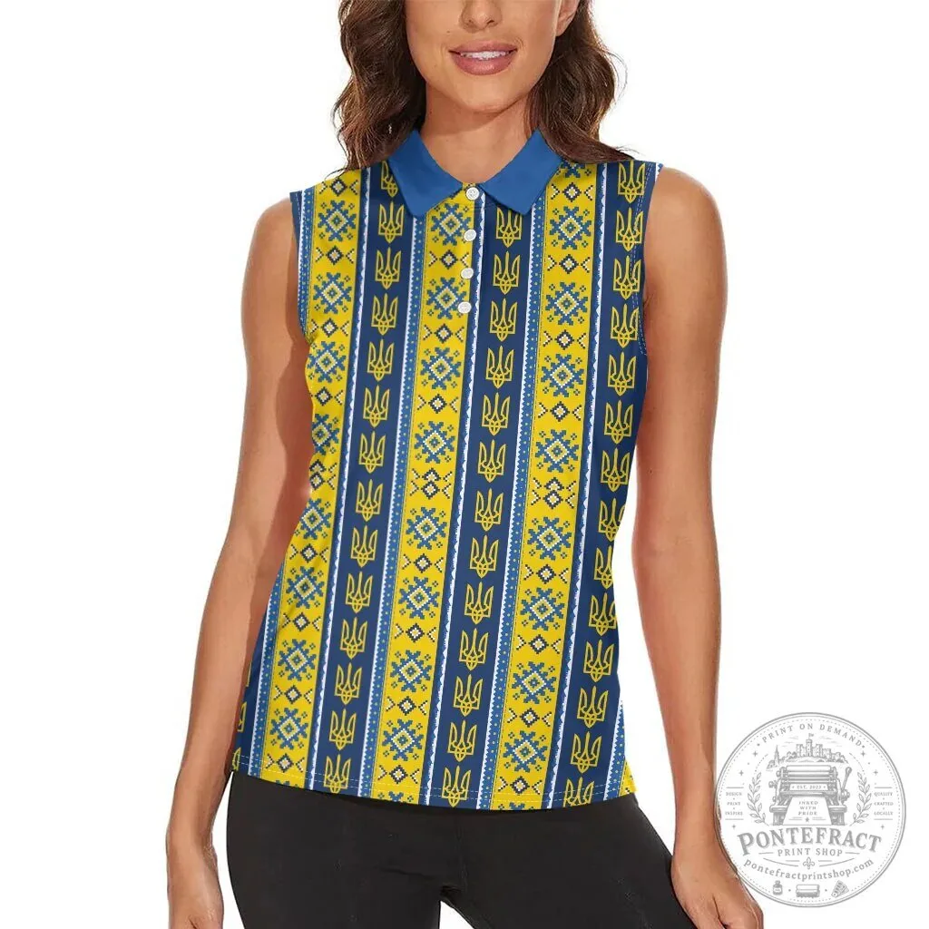 Ukrainian Trident Pattern Women's Sleeveless Polo Shirt 16 Ukrainian Trident Pattern Women