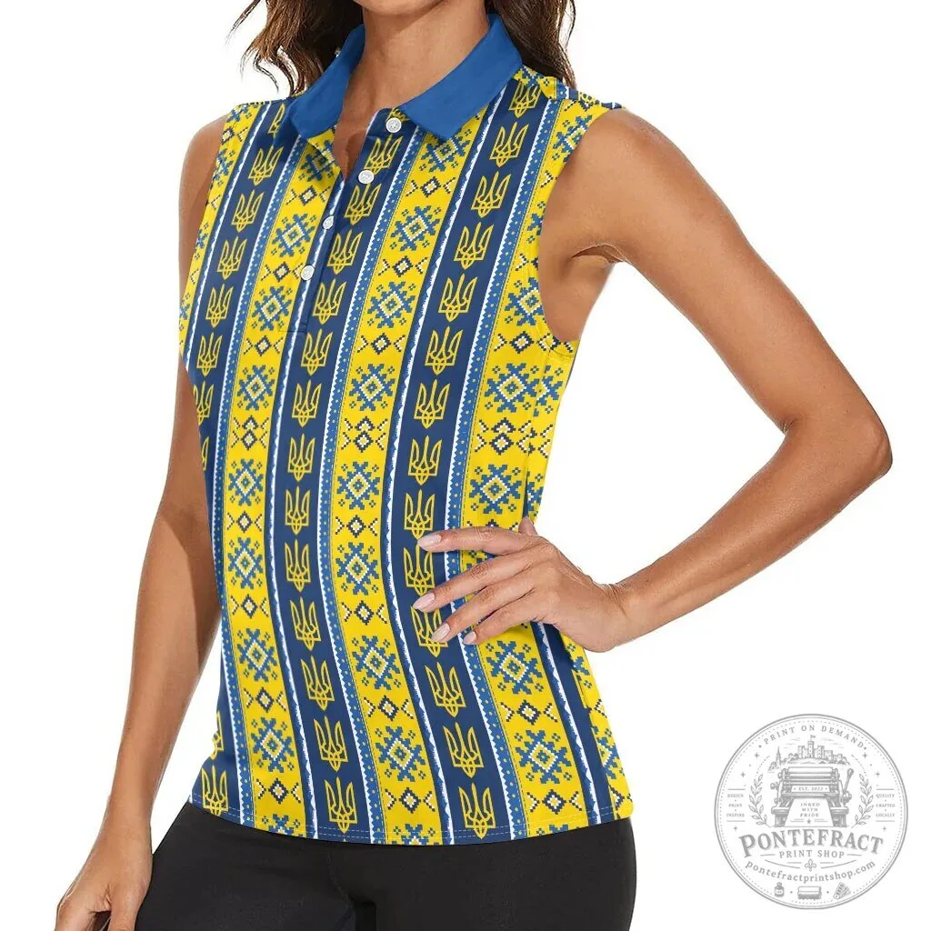 Ukrainian Trident Pattern Women's Sleeveless Polo Shirt 17 Ukrainian Trident Pattern Women