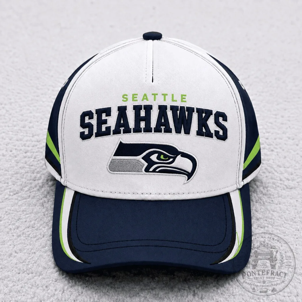 Seattle Seahawks NFL Football Team Logo White and Blue Baseball Cap Hat Seattle Seahawks NFL Football Team Logo White and Blue Baseball Cap Hat