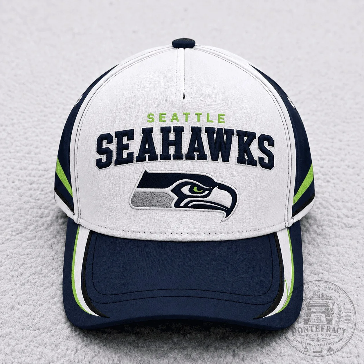 Seattle Seahawks NFL Football Team Logo White and Blue Baseball Cap Hat