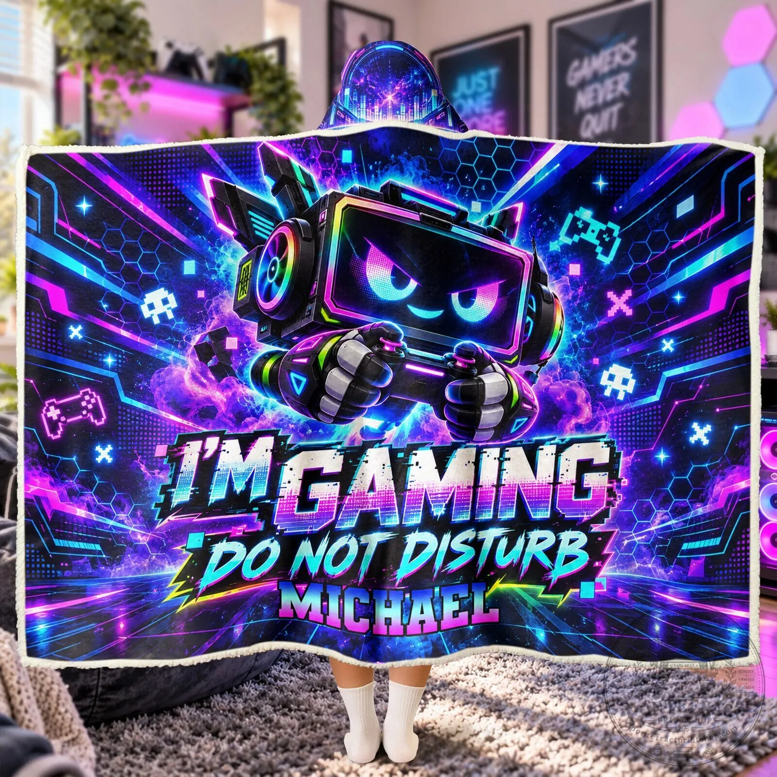 Personalized I'm Gaming Do Not Disturb Michael Gamer Hooded Blanket