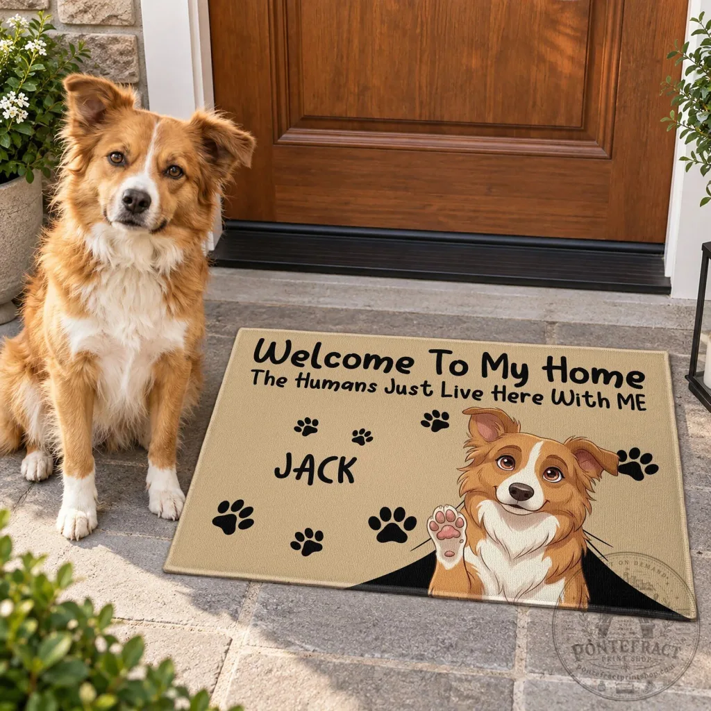 Personalized Dog Welcome To My Home The Humans Just Live Here With Me Doormat Personalized Dog Welcome To My Home The Humans Just Live Here With Me Doormat