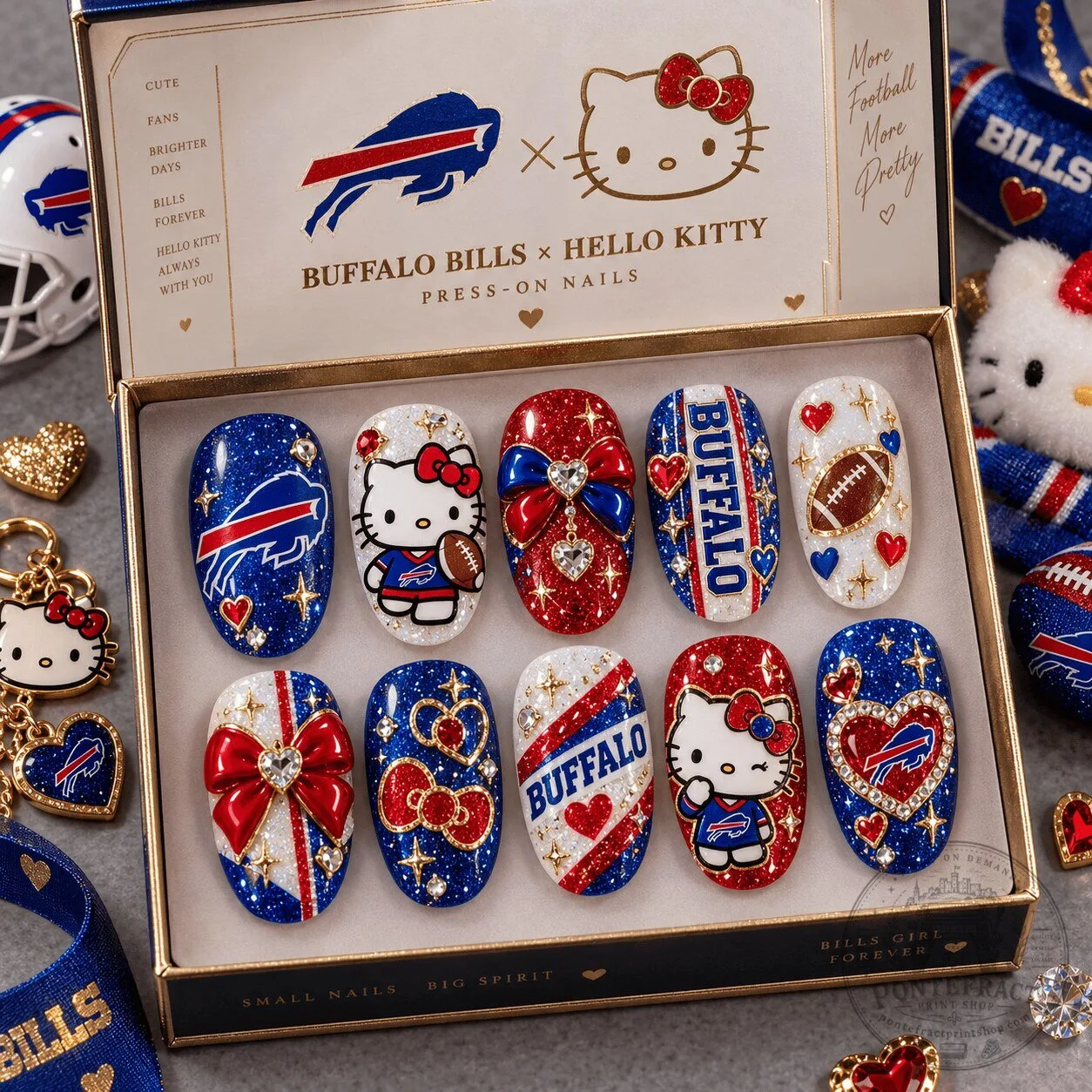 Buffalo Bills Football Hello Kitty Glam Press-On Nails Set