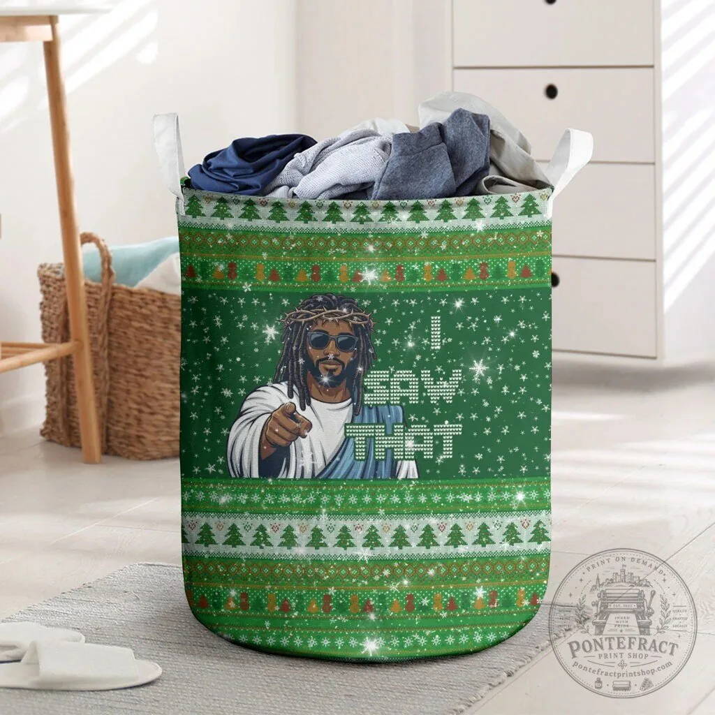 Black Jesus I Saw That Ugly Christmas Sweater Pattern Laundry Basket 7 Black Jesus I Saw That Ugly Christmas Sweater Pattern Laundry Basket
