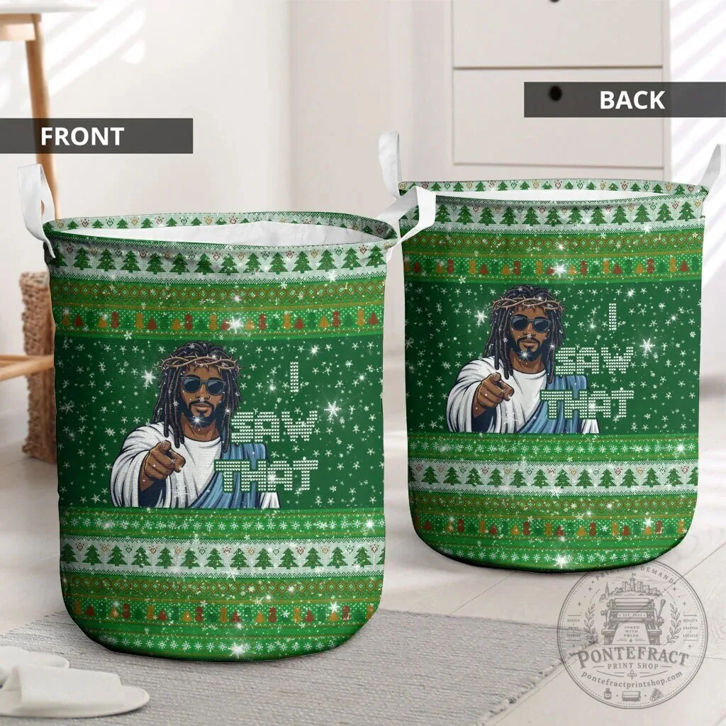 Black Jesus I Saw That Ugly Christmas Sweater Pattern Laundry Basket 8 Black Jesus I Saw That Ugly Christmas Sweater Pattern Laundry Basket