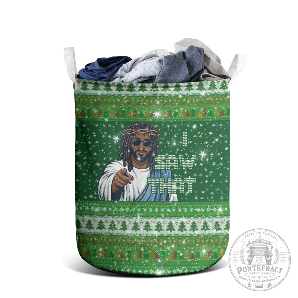 Black Jesus I Saw That Ugly Christmas Sweater Pattern Laundry Basket 9 Black Jesus I Saw That Ugly Christmas Sweater Pattern Laundry Basket