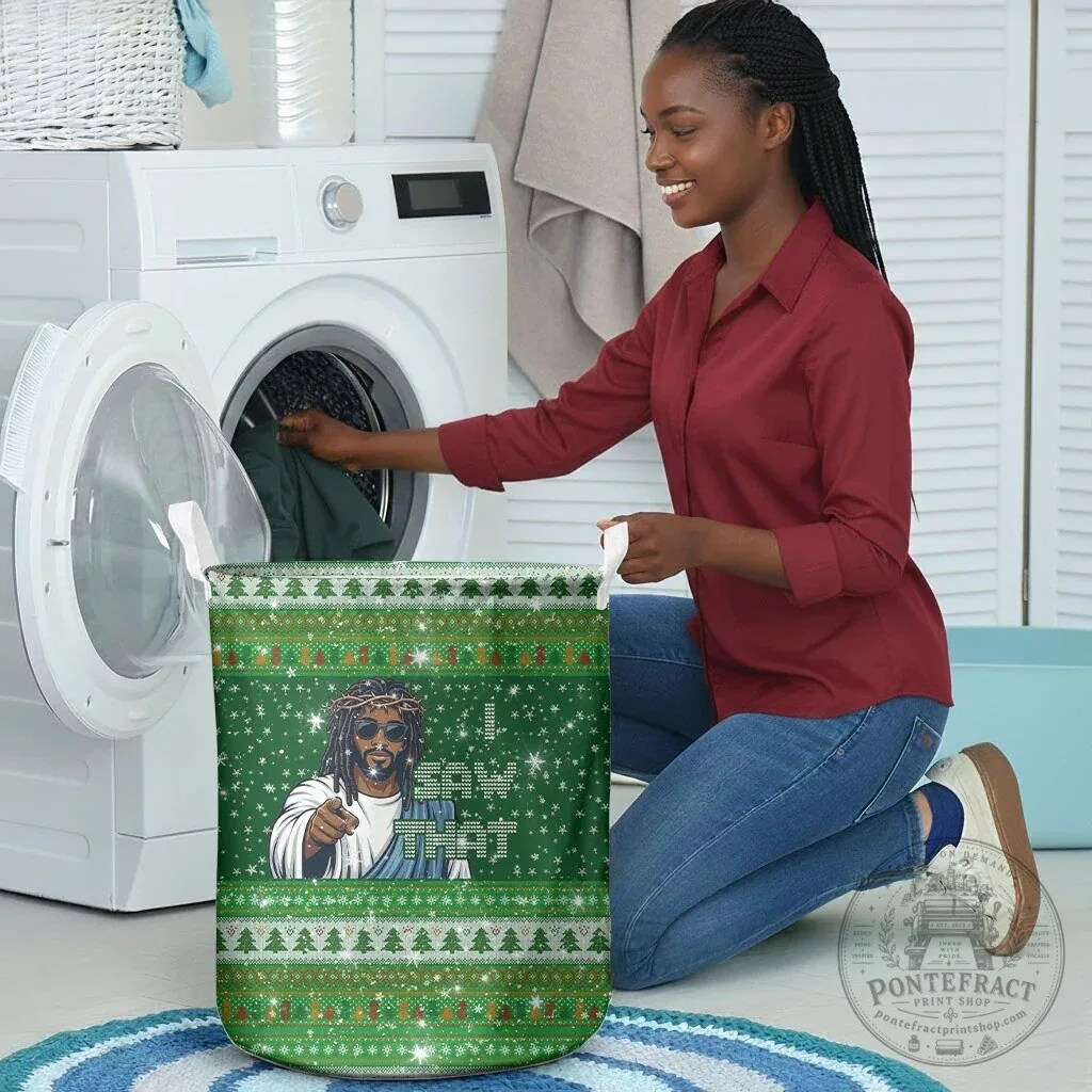 Black Jesus I Saw That Ugly Christmas Sweater Pattern Laundry Basket 10 Black Jesus I Saw That Ugly Christmas Sweater Pattern Laundry Basket