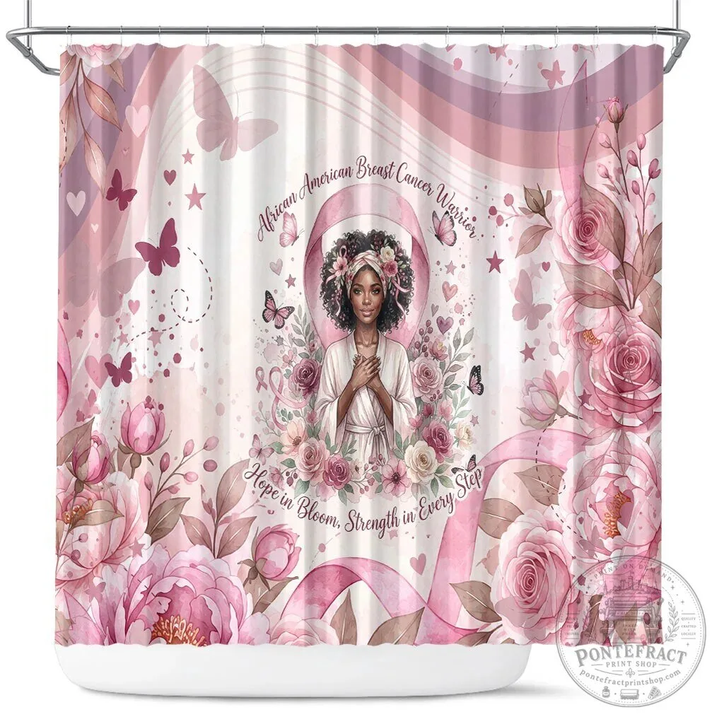 African American Breast Cancer Warrior Pink Ribbon Floral Shower Curtain