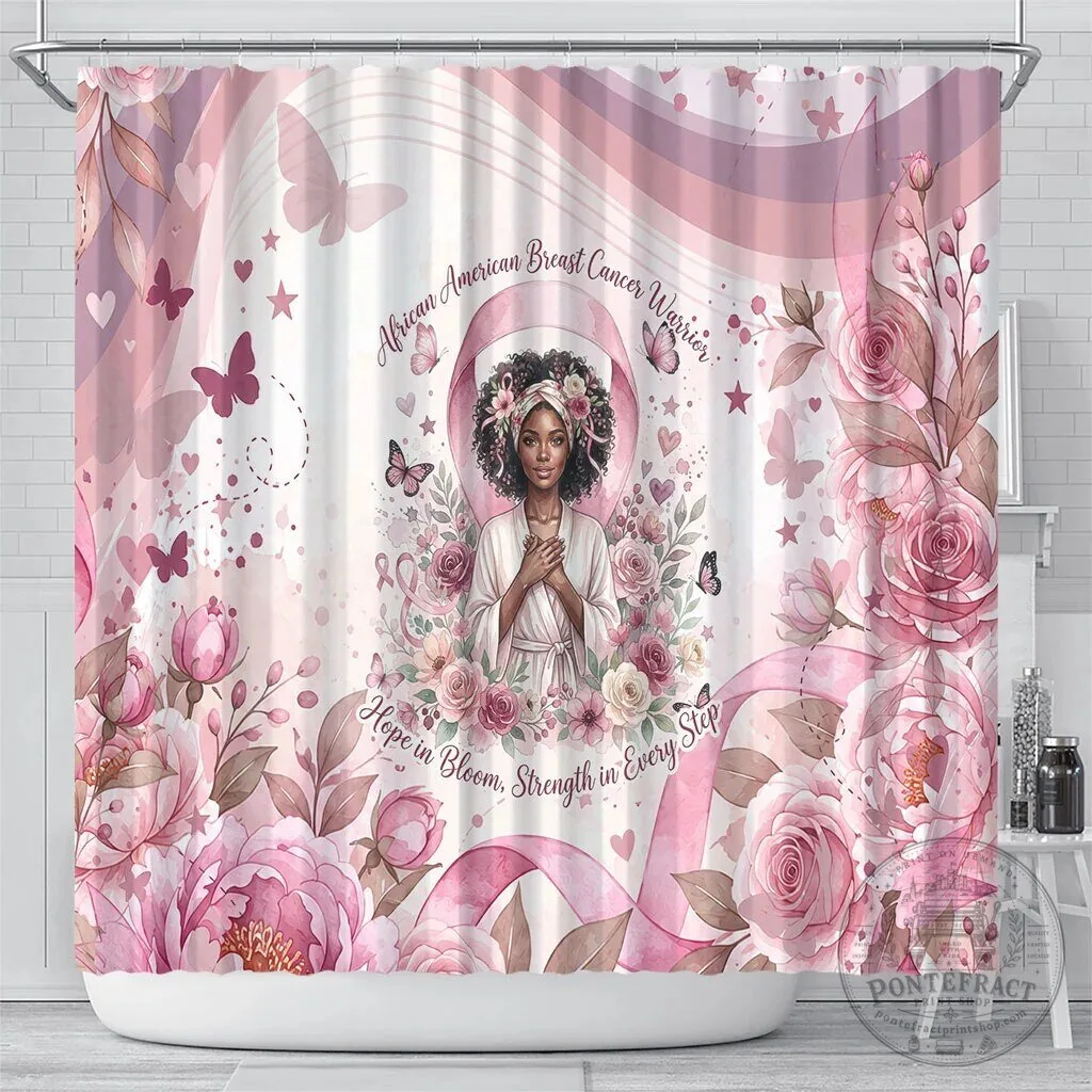 African American Breast Cancer Warrior Pink Ribbon Floral Shower Curtain 6 African American Breast Cancer Warrior Pink Ribbon Floral Shower Curtain
