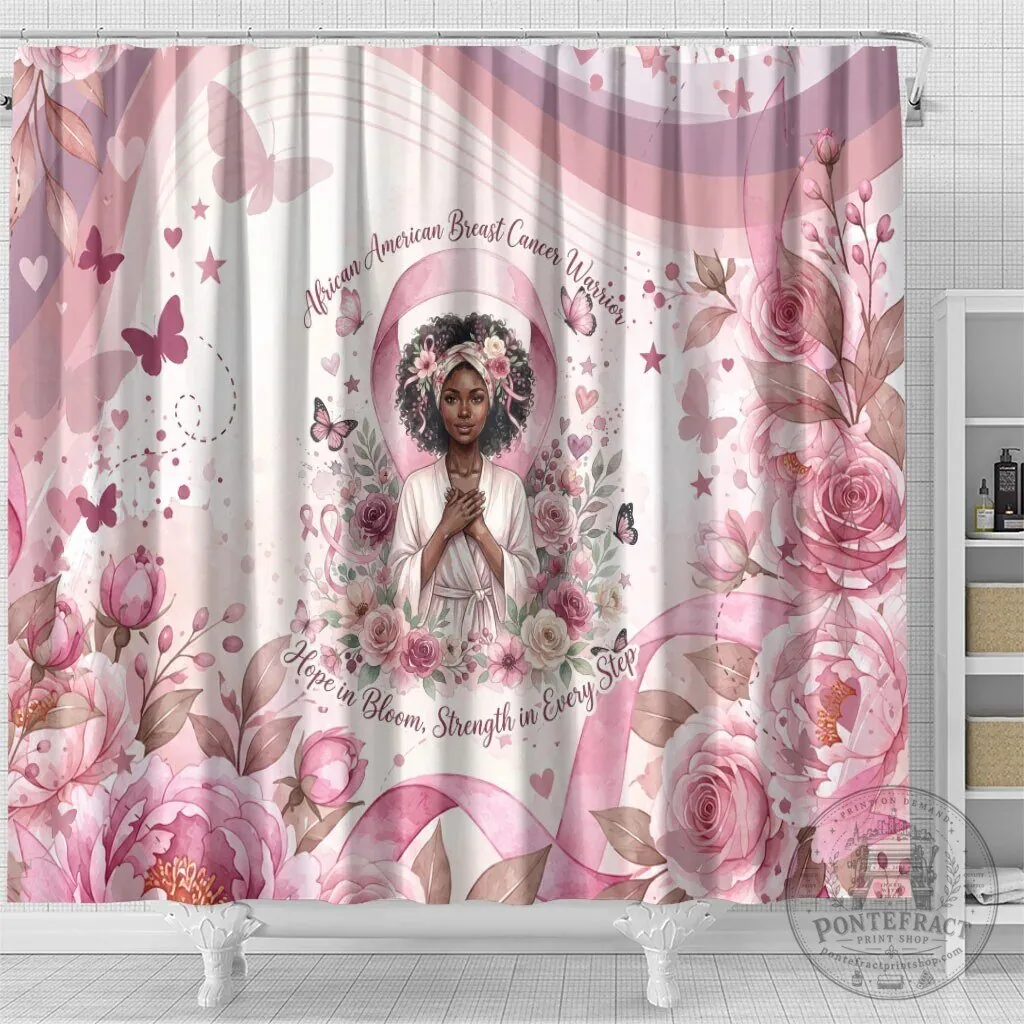 African American Breast Cancer Warrior Pink Ribbon Floral Shower Curtain 9 African American Breast Cancer Warrior Pink Ribbon Floral Shower Curtain